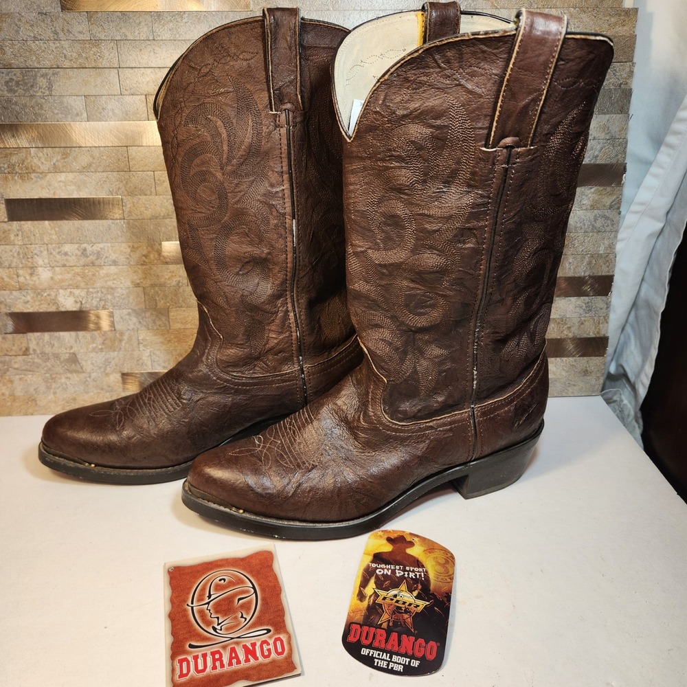 Durango PBR Mens Brown Leather Western Cowboy Boots DB312 Size 8.5 D